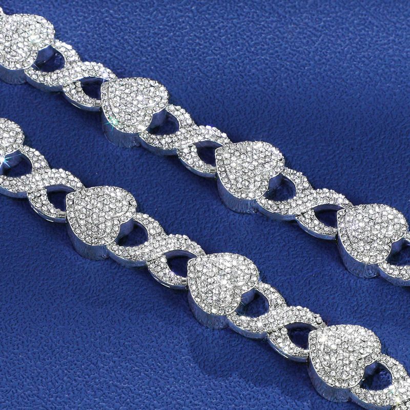 Lunar Brilliance 11mm Moissanite Iced Heart Infinity Link Chain White Gold